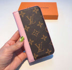 LV iPhone 14 Wallet Case Pink Edge for iPhone 11 12 13 14 15 16 Pro Max Plus