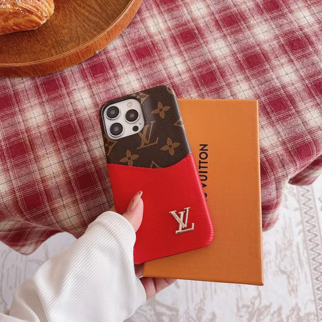 Luxury LV Phone Case Colored Card Holder Patch iPhone 16 Pro Max Plus Series