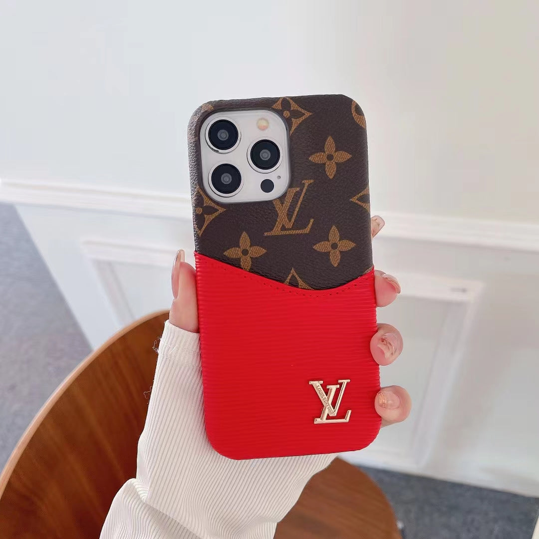 Luxury LV Phone Case Colored Card Holder Patch iPhone 16 Pro Max Plus Series