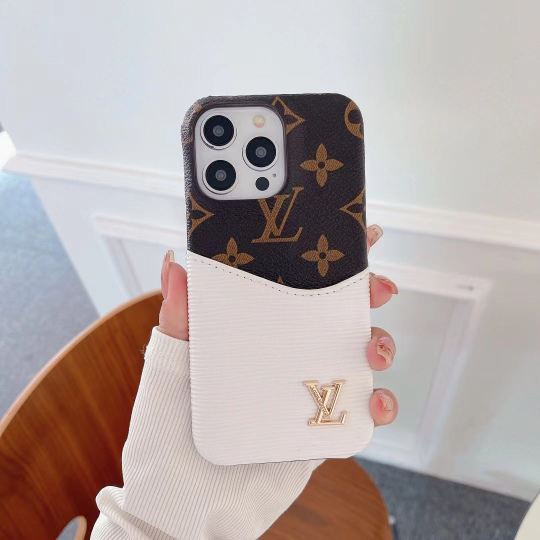 Luxury LV Phone Case Colored Card Holder Patch iPhone 16 Pro Max Plus Series