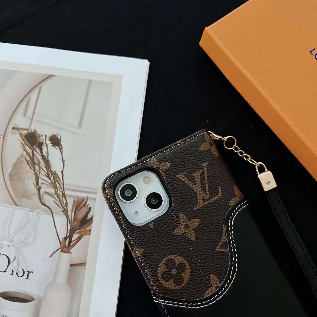 LV iPhone Wallet Case Brown Black Leather iPhone X 11 12 13 14 15 16 Pro Max Plus