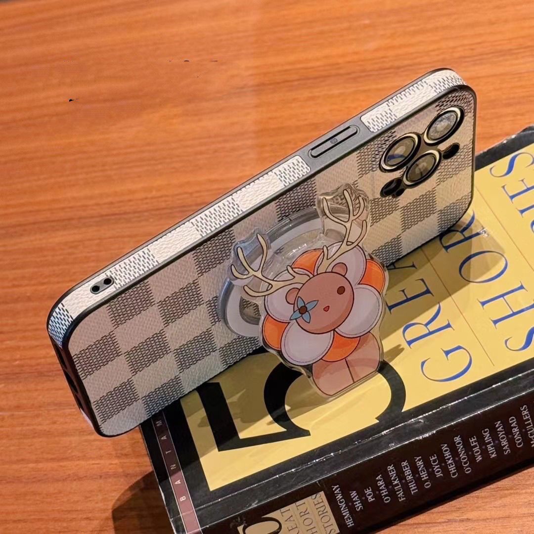 Luxury MagSafe iPhone case showing the magnetic kickstand opened for hands-free viewing