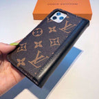 iPhone Wallet Case Brown Mono Leather Black Edge 11 12 13 14 15 16 Pro Max Plus
