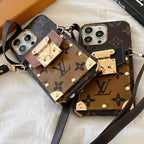 LV monogram crossbody iPhone case showing the protective back, camera opening and leather finish