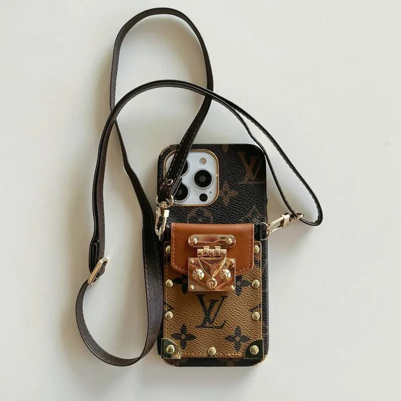 Lv Monogram Crossbody Phone Case For Iphone 11 12 13 14 15 16 Pro Max