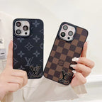 LV monogram luxury iPhone case showing the camera area, patterned back and protective corners