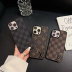 Close-up product view of the LV monogram luxury iPhone case and fitted camera surround
