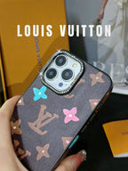 LV Monogram Rhinestone iPhone Case 12 13 14 15 16 Pro Max