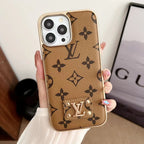 Latte electroplated iPhone case showing the light leather finish and protective rear cover