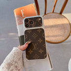 Multicolor monogram LV-style iPhone case showing the fitted rear cover and protective edges