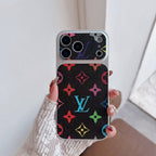 Multicolor monogram LV-style iPhone case showing the complete vibrant protective cover