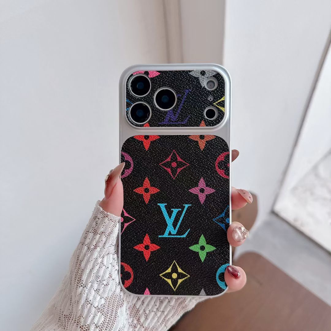 Multicolor monogram LV-style iPhone case showing the complete vibrant protective cover