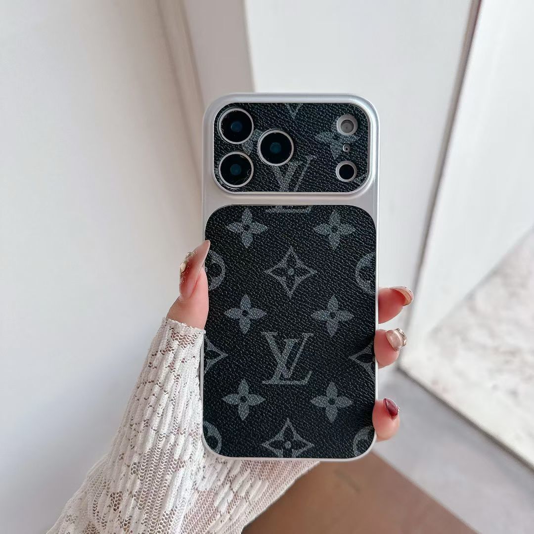 Multicolor monogram LV-style iPhone case showing the slim profile and vibrant rear design