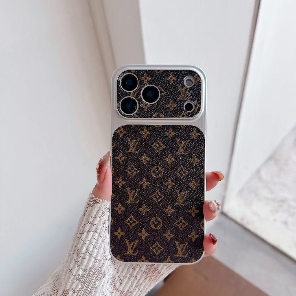 Multicolor monogram LV-style iPhone case showing the colorful pattern and protective camera area